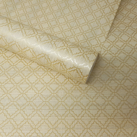 Paste The Wall, Beige & Metallic Gold Trellis Feature Wallpaper - DL21438