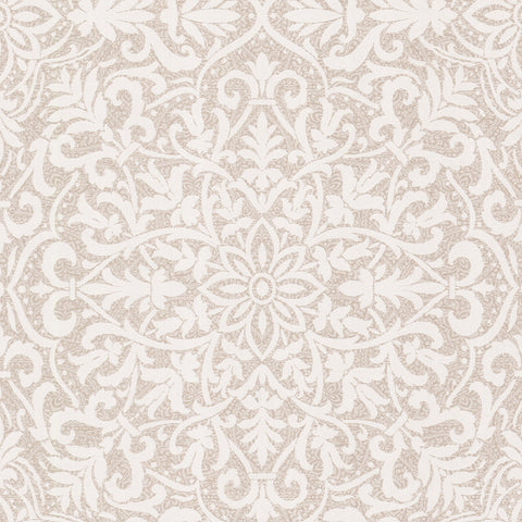 Cream Beige Taupe Shimmer Textured Floral Damask Wallpaper - DL22811