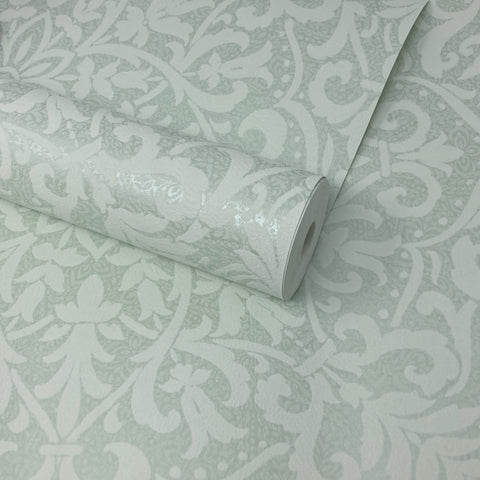 Luxury Mint Green Floral Damask Textured Feature Wallpaper DL22814