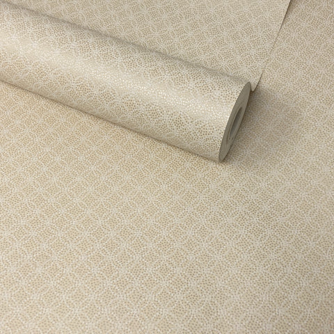 Cream, Sand Brown & Metallic Gold Geometric Shape Feature Wallpaper