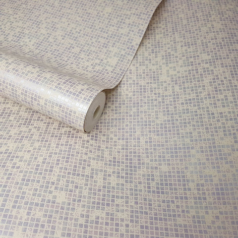 Cream Natural Silver Metallic Mica Mosaic Squares Feature Wallpaper