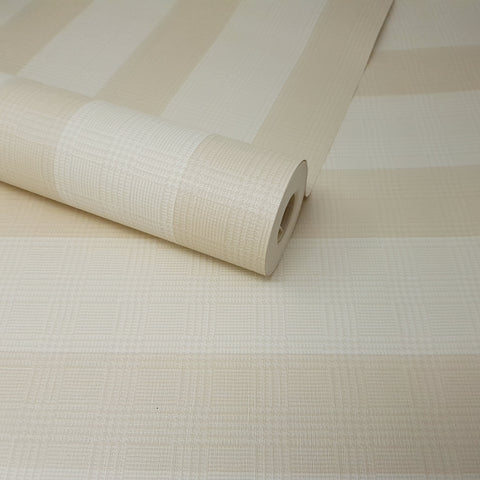 Natural, Cream and Beige Checked Plaid Feature Wallpaper - FD40444