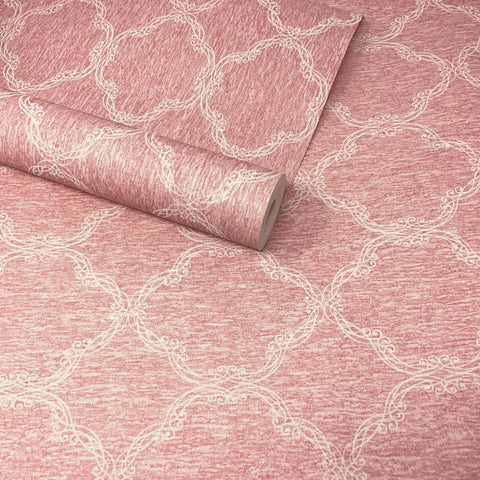 Paste The Wall - Pink Vintage Filigree Geometric Trellis Wallpaper - FD21009