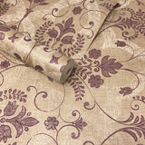 Beige Cream Purple Gold Textured Floral Damask Feature Wallpaper