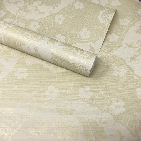 Paste The Wall - Champagne and Cream Floral Medallion Damask Wallpaper - FD21059