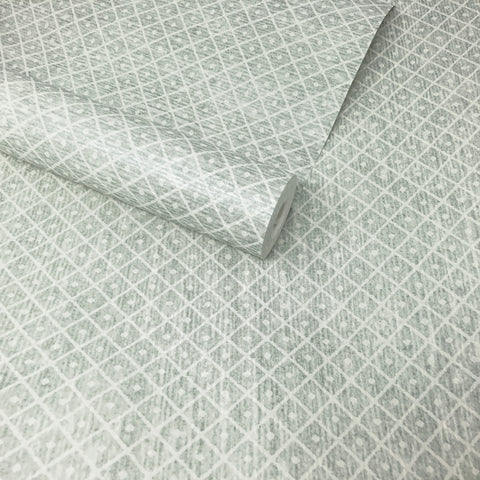 Paste The Wall - Sage Green Shimmer Geometric Diamonds Wallpaper - FD21069