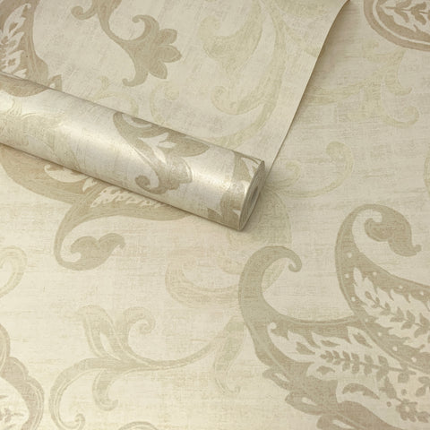 Paste The Wall - Natural, Beige and Champagne Floral Paisley Wallpaper - FD21309