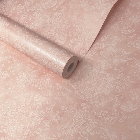 Pink & Off-White Floral Damask Shimmer Feature Wallpaper - FD21623