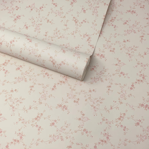 Traditional Cream & Pink Floral Flowers Vinyl Wallpaper - FD22120SP