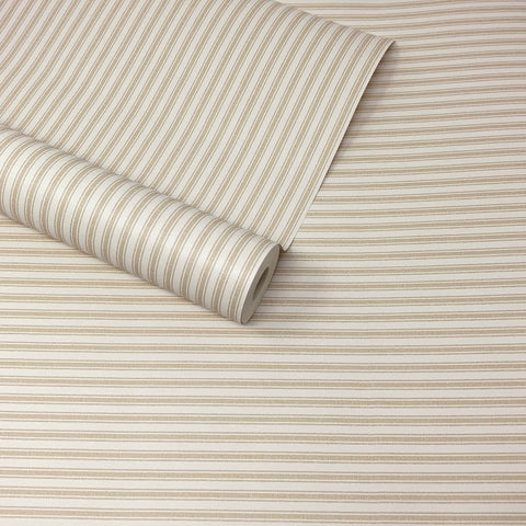 Neutral Cream & Brown Stitch Effect Stripes Vinyl Wallpaper FD22127