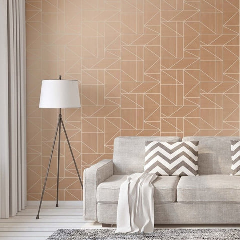 Rose Gold Pinky Brown & White Geometric Wood Tile Glitter Effect Wallpaper M1382