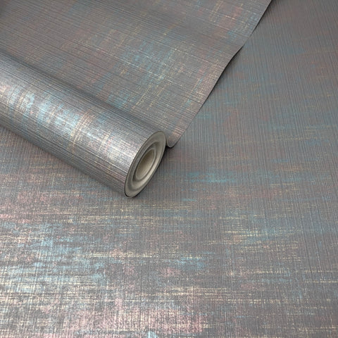 Teal, Mauve & Gold Abstract Textured Stripes Feature Wallpaper - M1408