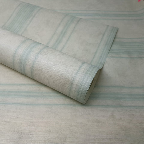 White & Turquoise Blue Textured Stripes Feature Wallpaper - SZ001382